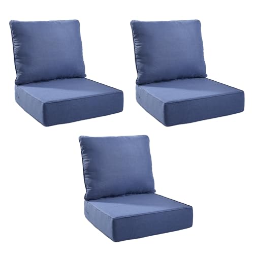 Image of Outdoor Cushion for Patio Furniture - 6 inch Thick Outdoor Chair Cushions with Water Resistant & Removable Cover, 28D High Density Sponge, 22x24 Outdoor Seat Cushions for Chair /Sofa| Blue | 3-Pack |