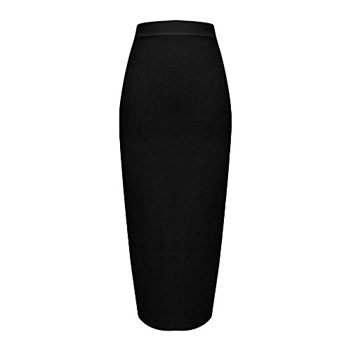HLBandage Elastic High Waist Rayon Midi Bandage Skirt(S,Nero)