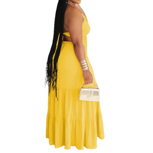 Image of TOPSRANI Womens Sleeveless Maxi Dress Halter Casual Backless Smocked Tiered Ruffle Flowy Sexy Slip Sling Strap Dresses