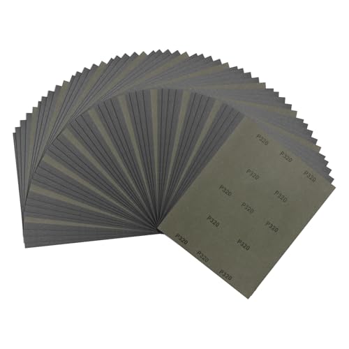 Papier abrasif carbure de silicium 320 grains, lot 50 feuilles pour polissage et rayures