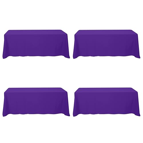 Image of BRILLMAX 4 Pack Purple Tablecloths 90x156 Inch for 8ft Rectangle Tables | 150 GSM Polyester Fabric, Floor Length Drop, Water, Stain & Wrinkle Resistant Cloth Cover for Wedding Reception Banquet Party