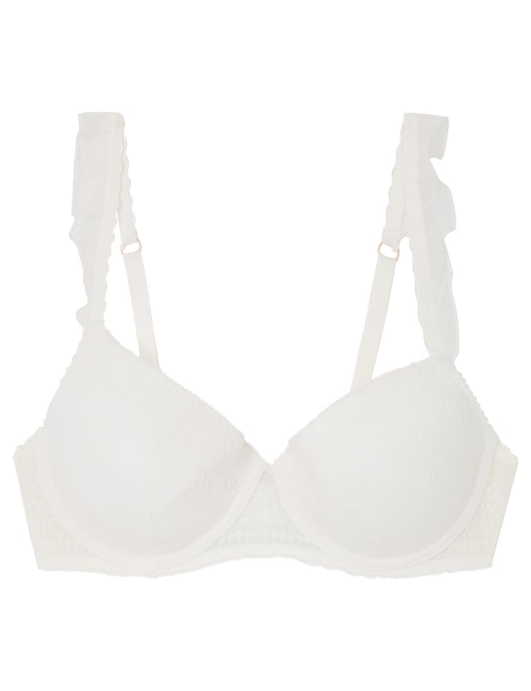 Women'Secret Women's Beautiful White Lace Balconette Bra Padded Bra, Cotton White, 34D
