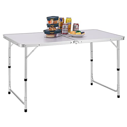 BAKAJI Mesa de Camping Picnic con Altura Ajustable, Estructura de Aluminio, Sistema Plegable con asa...
