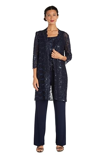 R&M Richards Women's 3-Piece Glitter Lace Scallop Duster Pant Set W/Matching Tank Top & Knee Length...