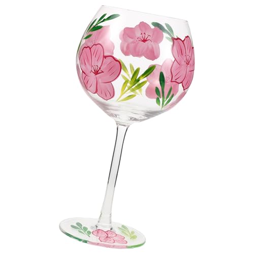 PRETYZOOM Copa de Vino Tinto Pintada a Mano Diseño Floral de Flor de Cerezo Vidrio Decorativo para Celebraciones Vaso Vintage para Bebidas Festivas 1 Unidad