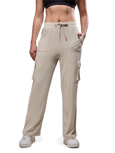 Image of TECHNOSPORT Women's Straight Fit Solid Textured Sports Cargo Pants with Technocool+, Quick Dry for Gym, Sports and Regular Use