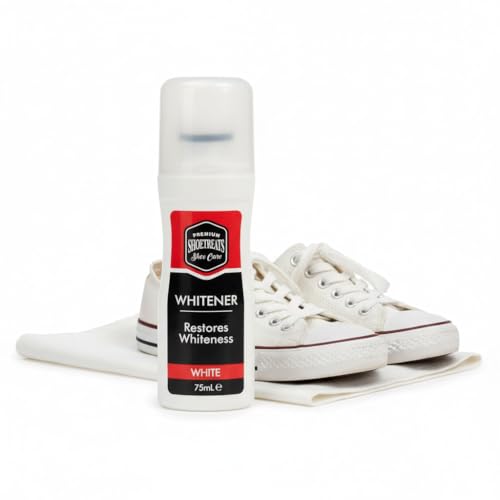 Liquid Shoe Whitener and Cleaner for Trainers and Sneakers Restores Whiteness 75ml with Applicator Sponge Compatible with Canvas Leather. White Trainer Cleaner Trainer Whitener