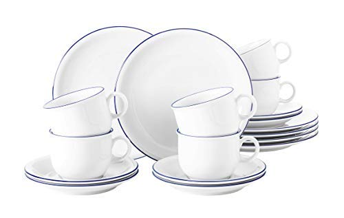 Seltmann Weiden Koffieservies 18-delig, serie Compact Blaurand, set bevat 6 ontbijtborden, koffiekopjes en schoteltjes, blauw - Image 3