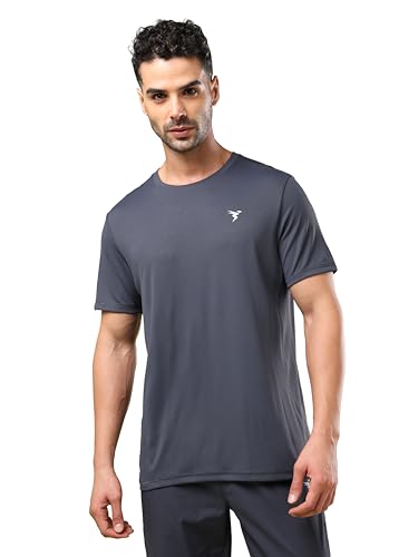 Image of TECHNOSPORT Men's Slim Fit Polyester Activewear Sports T-Shirt with Moisture-Wicking Comfort for Workout, Running & Gym