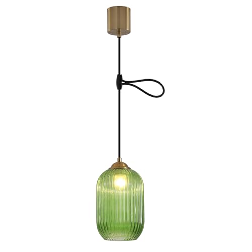 KCO Lighting 欧モダン ペンダントライト 高さ調節可能 ガラスシェード 引掛シーリング用 E26口金 14cm 三色調光 LED対応 おしゃれ 天井照明 照明器具 インテリア ダイニング リビング キッチン 寝室 電球別売り グリーン