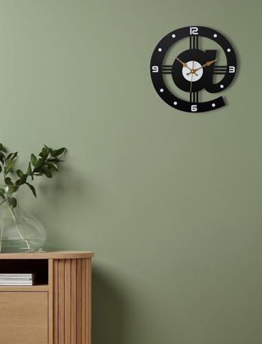 Image of cozyloom Modern Wooden Wall Clock for Living Room Decorative Analog Wall Clock with Wooden Design for Home Office Bedroom Wall Decor (Black, Round Design)