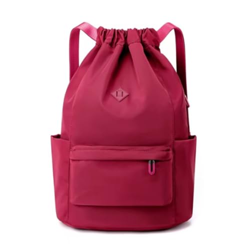 Drawstring Backpack with Wet Pocket Gym Backpack Water-Resistant Cinch String Bag Beach Swim for Women Men (Rose red)