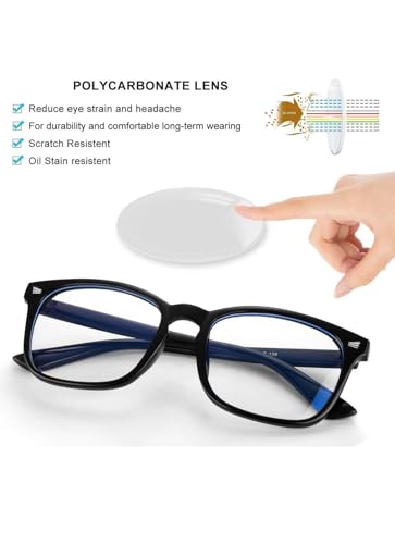 Image of Blue Light Blocking Computer Glasses for Men & Women, Square TR90 Lightweight Eyeglasses Frame, Anti Eye Strain UV Protection, Clear Lens for Gaming Office Reading