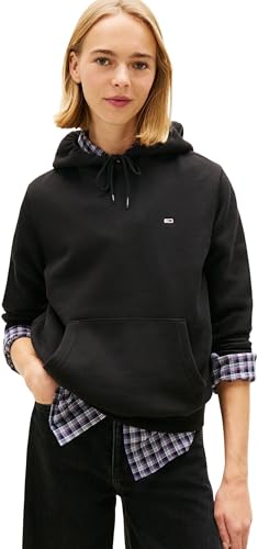 Tommy Jeans Sweat à Capuche Femme Flag Regular Fit, Noir (Black), L