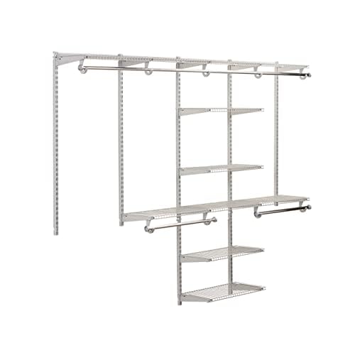 Rubbermaid-Configurations-Deluxe-Custom-Closet-Kit-4-8-Ft-Adjustable-Metal-Wire-Shelving-Titanium-Finish-Expandable-Organization-System-Hardware-Included-for-Home-ClosetPantryLaundryMudroom Rubbermaid Configurations Deluxe Custom Closet Kit 4 8 Ft Adjustable Metal Wire Shelving Titanium Finish Expandable Organization System Hardware Included for Home ClosetPantryLaundryMudroom