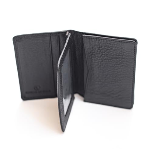 Business Card Holder Wallet for Men Window ID Bifold Wallet Leather Card Holder Mini Wallet Card Holder Black Design In USA