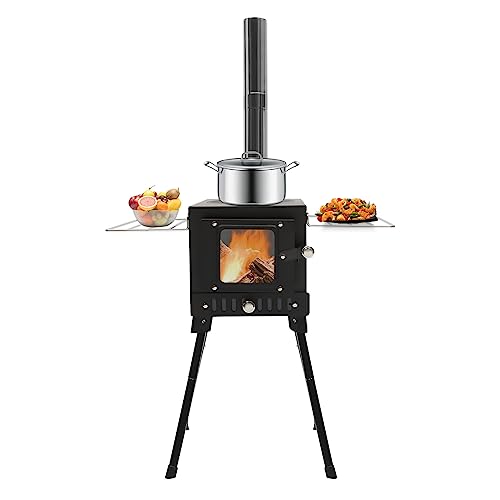 Estufa de tienda de campaña para exteriores, portátil y con ventana de observación, chimenea independiente, cocina plegable para camping para 3 5 personas