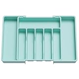 Lifewit Besteckkasten für Schubladen 40 50, verstellbarer Kunststoff Organizer Küche Tiefe 38 cm, Besteckeinsatz 6-8 Fächer, erweiterbar bis 57 cm, für Löffel, Gabeln und Geschirr, Türkis
