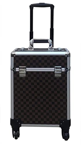 Image of Adson Multifunctional Professional Beauty Makeup Artist Rolling Cosmetic Aluminium Vanity Trolley Beauty Train case Makeup Cosmetic Trolley Hairstylist Travel Organizer (Carbon Fiber Black)