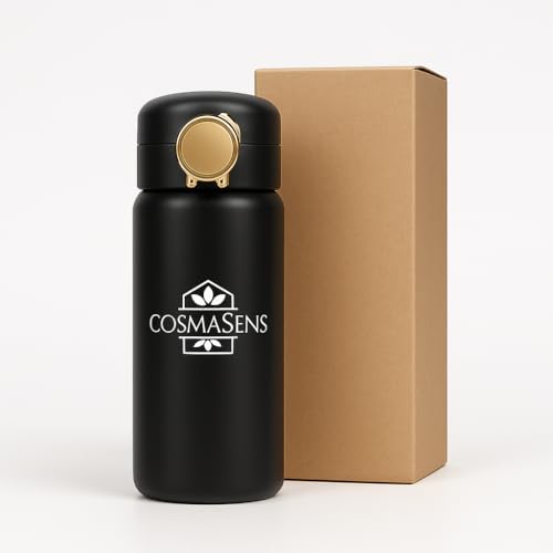 Botella Térmica Negra 450 ml – Termo Portátil de Acero Inoxidable Doble Pared | Mantiene Bebidas Frías 24 h y Calientes 12 h | Reutilizable sin BPA para Trabajo, Gimnasio y Viaje