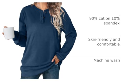 Image of OFEEFAN Womens Casual Sweatshirts Henley Button Up Long Sleeve Tunic Tops