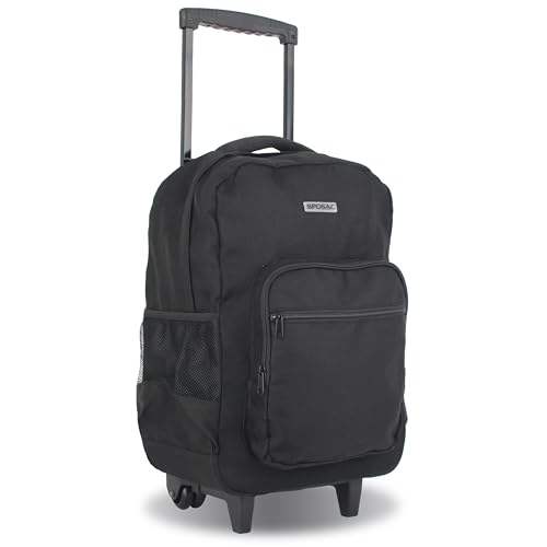 Unisex Kid's Rolling Backpack Adults. Boys Girls Roller Bookbag w/Wheels, Black, 19