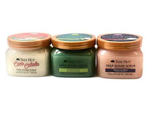 Tree Hut Sugar Body Scrub Exfoliator 18 Ounce Variety Pack Bundle Set of Three â€” Coco Colada, Coconut Lime, & Moroccan Rose