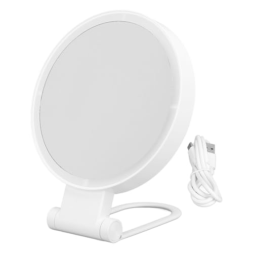 Asixxsix Espejo de Maquillaje Iluminado, Mirador de Aumento de Doble Cara de Control de 3 Colores con Aumento de 1x 5X y Manija Plegable, Espejo Tocador de Mesa con Luz LED R para