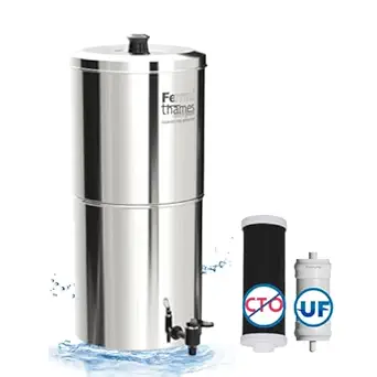 Ferrum Ultra Pure Water Purifier Stainless Steel with American Engineered UltraFilter (UF) and Activated Carbon Block. Gravity Based Non Electric Water Filter 20L (10L+10L)