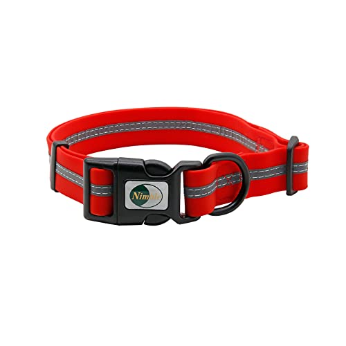 NIMBLE Dog Collar Waterproof Pet Collars Anti-Odor Durable Adjustable PVC & Polyester Soft with Reflective Cloth Stripe Basic Dog Collars S/M/L Sizes (Large (15.35”-24.8”inches), Candy Red)