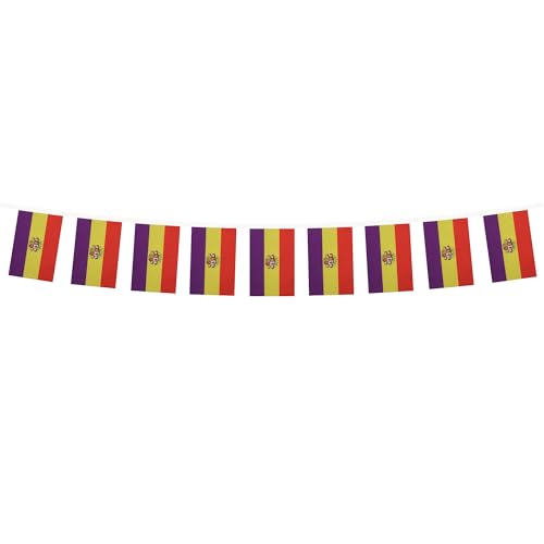 Image of AZ FLAG Second Spanish Republic Coat of Arms 6 meters BUNTING Flag 20 flags 9'' x 6'' - Spain Republican STRING flags 15 x 21 cm