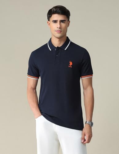 Image of U.S. POLO ASSN. Solid Slim Fit Polo T Shirts for Men - 100% Cotton, Half Sleeves Mens Tshirt