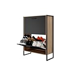 ORGANIZE CASABEL - Zapatos Industrial para 12 Pares - Armario de Zapatos de Gran Capacidad para la Entrada - Ahorro de Espacio para Pasillos - Estructura de Metal Negro, Madera Clara - Puertas Negras