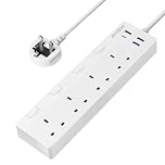 4 Way Surge Protected Extension Lead With 4 USB Slots, Multi Plug Extension Sockets Outlets with 4 Individual Switches,1.5M Extension Cable, Wall Mountable Power Strip for Home,Office, White