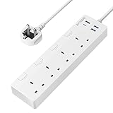 AICODE 4-Way Extension Lead With USB Slots, Surge Protected, 1.5M Extension Cable, Individual Switches, 1 USB C & 3 USB A Ports, Multi Plug Adapter Socket, Wall Mount for Home, Office White - Image 1