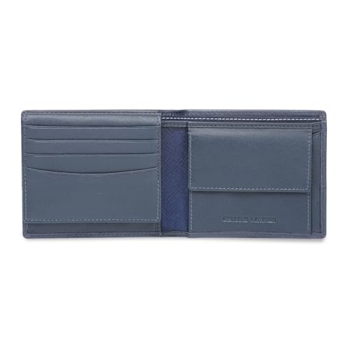 Image of Tommy Hilfiger Men's Leather Wallet Eupen | Solid Navy Multicard Bi-Fold with 6 Card Slots, Side-Closure Coin Pocket | Stylish Purse for Gents