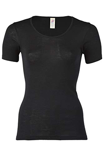 Women's Thermal Base Layer Top  Short Sleeve Moisture Wicking Merino Wool Silk Undershirt (EU 42-44 | Medium, Black)