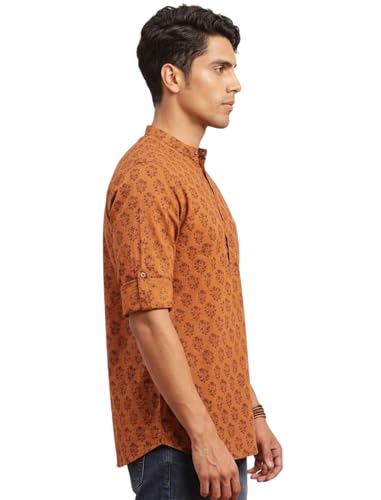 Image of DEELMO Men's Cotton Blend Printed Long Sleeve Short Kurta | Stylish Casual & Ethnic Wear | Comfortable Mandarin Collar Kurta for Daily, Festive & Party Outfits