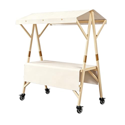 Portable Farmers Market Stand Foldable Outdoor Vendor Cart with Canopy - Sturdy Wooden Mobile Farmers Market Stalls Cart on Wheels for Street Vending and Events Easy Storage and Transport