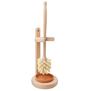 Toilet Bowl Cleaner Brush with Holder, 14 Inch Extra Long German Beechwood Handle, Strong Hemp Bristles, Ceramic Drip Tray, Biodegradable
