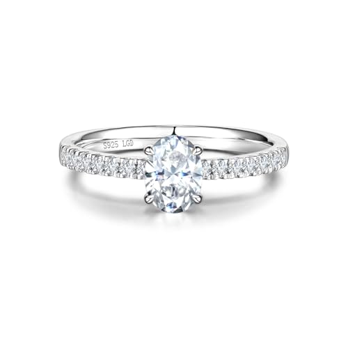 FANCIME 0 5 Karat Lab-Grown Diamant Bandring Damen Oval Solitaire Trauringe aus 925 Sterling Silber Verlobungsring Hochzeit Valentinstag Schmuck für Damen Frauen Sie (D-E Farbe VS Clarity)