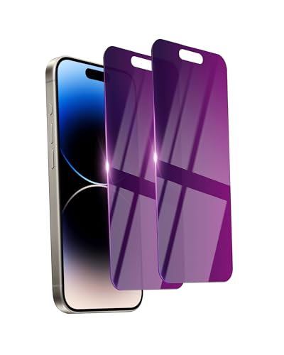 Ifaeveus 2 Pack Privacy Screen Protector for iPhone 14 Pro Tempered Glass 6.1inch Private Saver Purple Anti-Blue Light Anti-Scratch Full Eye Protection Coverage