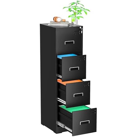 Pataku 4 Drawer File Cabinet with Lock, 18" D Locking File Cabinet, Black Vertical Filing Cabinet for Home Office, Metal File Cabinet for Home Office, Easy Assemble (Black) Cover