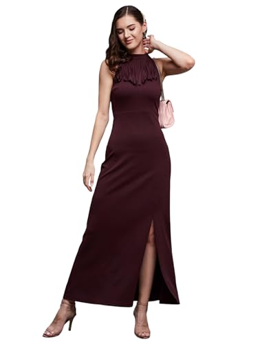 Image of Miss Chase Women's Comfortable Round Neck Sleeveless Striped Midi Bodycon Dress with Zipper