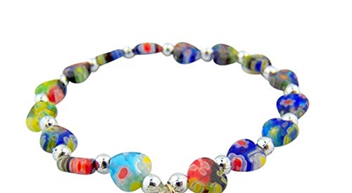 Image of Needzo Miraculous Saint Mary Medal Charm Glass Heart Shape Bead, 6 1 /2-inch Stretch Bracelet