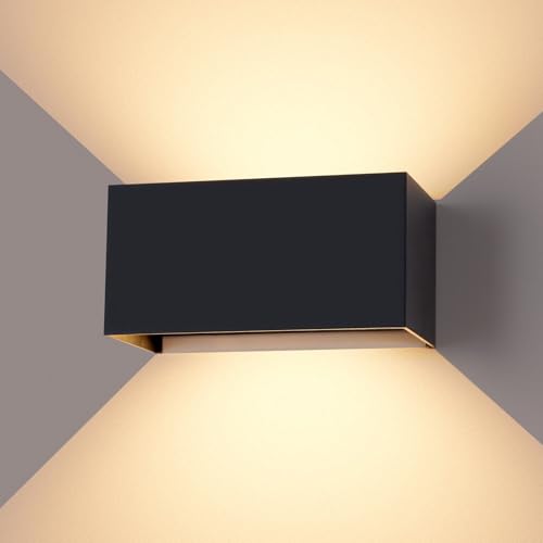 CANMEIJIA Aplique pared Exterior 12W 3000K Lampara de Exterior Negro Impermeable IP65 Aplique Pared Interior Ángulo ajustable Lámpara para Porche Salón Dormitorio 1 piezas