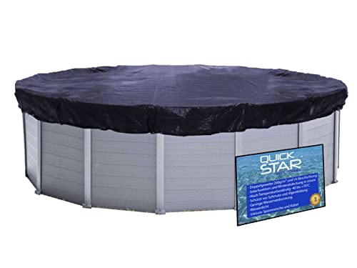 QUICK STAR Poolabdeckung Rund für 366-400 cm Pools | Planenmaß Ø 460 cm | Schwarz | Sommer & Winter Poolplane | Solar Abdeckplane 200g/m² PE Zweifach Beschichtete Abdeckung | Solarplane UV-Resistent