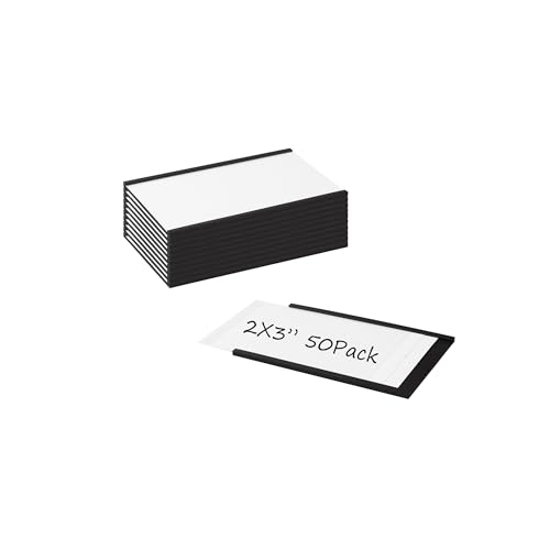 Realth C Channel Magnetic Label Holders 2'' x 3'' 50 Pack, Magnetic File Cabinet Labels with Paper Inserts and Clear Plastic Protectors, Magnetic Card Holders for Metal Racks, Shelf, Locker, Tool Box