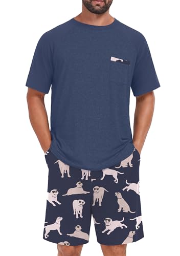 Image of Mens Pajamas Set Lightweight Summer Pjs Sleepwear Soft Comfy Short Sleeve Loungewear With Pocket (S-4X)