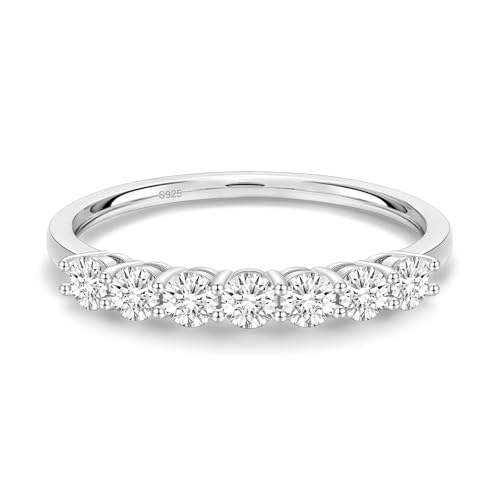 EAMTI Moissanite Wedding Bands for Women 7 Stone Eternity Bands Rings D Color VVS1 Clarity 925 Sterling Silver Anniversary Moissanite Stackable Engagement Rings for Women Size 7